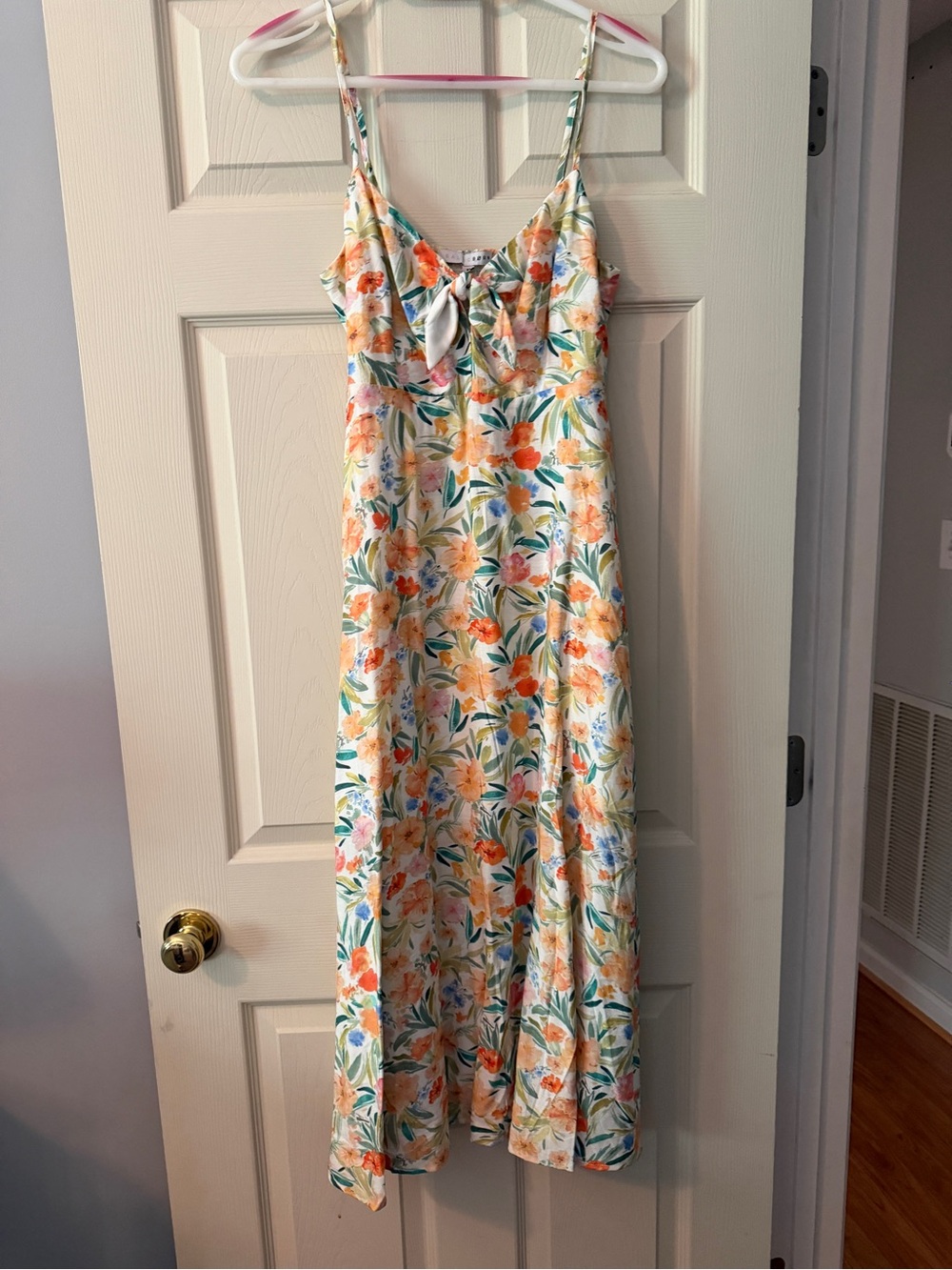 Baltic Born Floral Tie-Front Maxi Dress — White with Orange & Green
